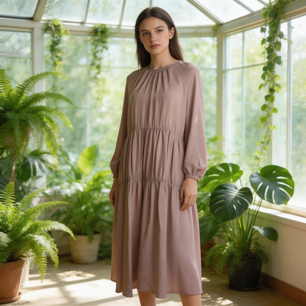 Anine Bing Sylvie Silk Midi Dress Beige Size Small New